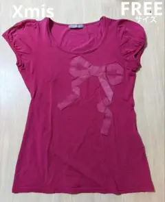Xmis リボンモチーフ フリル袖 Tシャツ ピンク キスミス　フリーサイズのサムネイル