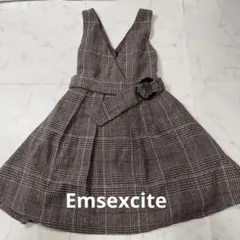 Emsexcite ジャンパースカート L チェック柄 ベルト付き フレア