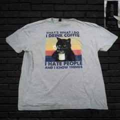 【USA古着】ギルダン 黒猫 コーヒー Tシャツ グレー 2XL ビッグサイズ