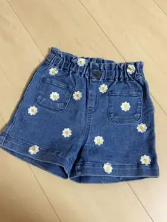 しまむらmicorrid 花柄刺繍デニムショートパンツ90