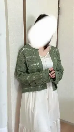 GU透かし編み カーディガン グリーン M
