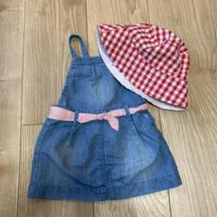 オバイビ　デニムワンピース80cm リバーシブル帽子のサムネイル