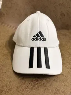 【美品】adidas キャップ ストライプ入り ホワイト×ブラック