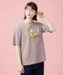 Jocomomola ホコモモラ 刺繍 アップリケTシャツ ボーダー M