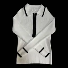 H&M 襟付きジッパーリブ編みホワイトセーター 春夏用