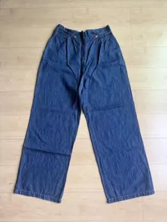 【美品】ZARA ハイウエストワイドレッグデニムパンツ ダークブルー　M