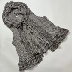 ピンクハウス ブラウンギンガムチェック ノースリーブオーバーブラウス