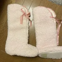 もこもこソックス　スリッパ　ピンク　すべり止めリボン付き