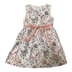 蝶々とお花のワンピース　120 リボン　ピンク