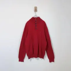 トミーフィルフィガー　ボタンネックセーター　ハイネック　赤　ニットウェア