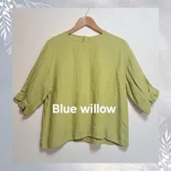 【Blue willow】秋色マスタード 7分袖ブラウスリネン100%ナチュラン
