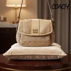 『訳あり』COACH コーチショルダーバッグ シグネチャー キャンバス ベージュ