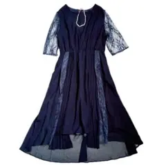 【美品】auni フィッシュテールシフォンドレス ネイビー ワンピース 結婚式