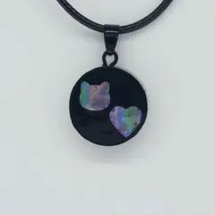 愛猫家へ ねこ ハート 螺鈿ネックレス 黒 和 ネコ 普段使い プチギフト 旅行