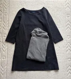 美品　プーラフリーム　七分袖チュニック&ドット柄タートルネックセット