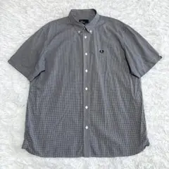 フレッドペリー 半袖BDシャツ ギンガムチェック 刺繍ロゴ 黒×白 XL