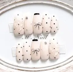 ネイルチップ フレンチガーリー リボン ドットネイル 量産型 韓国