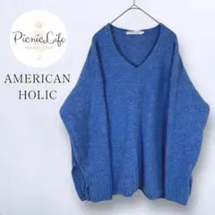 美品【アメリカンホリック】Vネックニットプルオーバー 長袖 セーター M 洗える