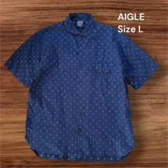 【AIGLE エーグル】半袖シャツ ネイビー 総柄 Lサイズのサムネイル