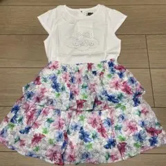 べべ　ラインストーン　Tシャツ&フラワープリント　スカート