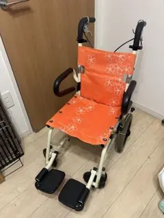 カワムラサイクル AY7 歩行車兼用車椅子 折りたたみ 花柄オレンジ