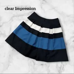 clear Impression ストライプ フレアスカート ネイビー/ブルー