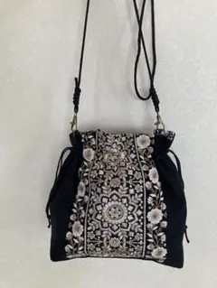 915/インド刺繍リボン3way巾着トートバッグショルダー紐付き
