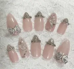 ネイルチップ量産型地雷韓国フレンチガーリー天使界隈平成女児リボンワンホン萌