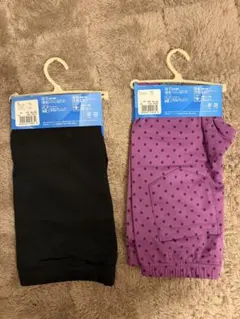 【未使用】キッズレギンス2枚セット 黒と紫ドット 150・140