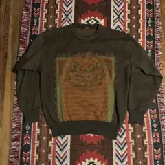 90sヴィンテージARAMISアラミス刺繍ニットセーターウールブラウンL古着美品