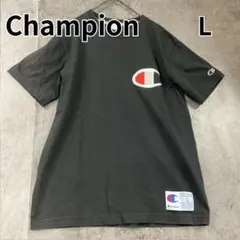 チャンピオン 黒 Ｔシャツ 刺繍 ビッグロゴ ビッグシルエット 半袖【い175】