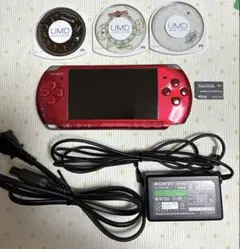 【簡易動作確認済み】SONY PSP3000 レッド 本体 付属品 ソフト付き