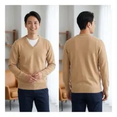 【新品】Vネック ニット セーター キャメル ベージュ XXL