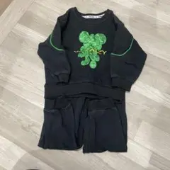 トレーナー 黒 グリーン刺繍 セットアップ