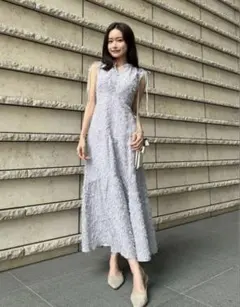 完売品】 FRAY I.Dフリンジジャガードカシュクールワンピース グレー 0