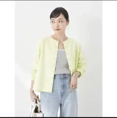 【新品未使用】パールスナップ　カーディガン　イエロー　オフィス