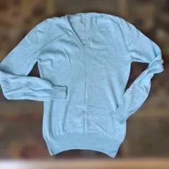 水色 Mサイズ 長袖ニットセーター　カシミヤ100%