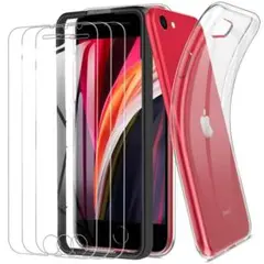 iPhone SE強化ガラスフィルム第2/3世代 (3枚入り)+透明ケースセット
