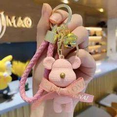 リボン くまさん ピンク キーホルダー ストラップ