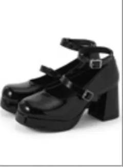 ダブルストラップチャンキーヒールエナメルパンプス［zr1391］