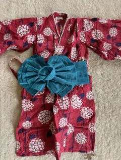 BREEZE 赤い花柄 浴衣 セパレートタイプ 帯付き サイズ90