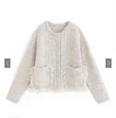 ୨*品様 フリンジツイードニットカーディガン[an1394]