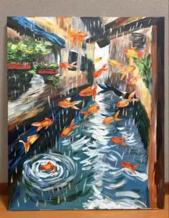 原画 金魚 動物画 絵画 アクリル画 現代アート 細密画 手描き 一点物
