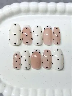 【サイズオーダー】ネイルチップ ドット フレンチ シアー ハート ちゅるん