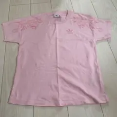 adidas 花柄刺繍 Tシャツ ピンク