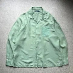 90s ポロバイラルフローレン シルクリネン 長袖 オープンカラーシャツ