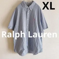 ラルフローレン ストライプ 半袖シャツ シアサッカー ボタンダウン 刺繍 XL
