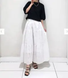 GU コットンレースフレアロングスカート+E