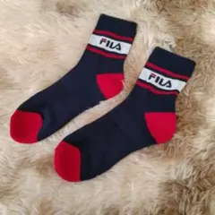 レディースFILA ネイビーレッド ストライプソックス タグ無し未使用 生地厚