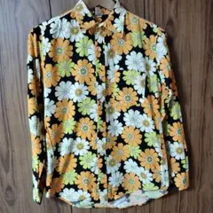 花柄 長袖シャツ 襟付き 胸ポケットあり フリーサイズ 総柄 綿100%